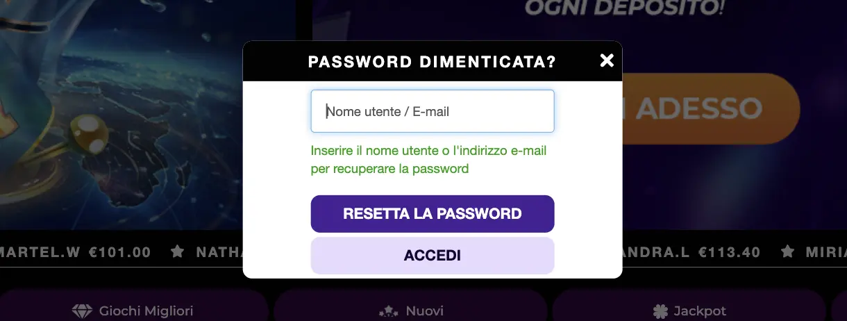 Come recuperare la tua password - GratoWin Casino